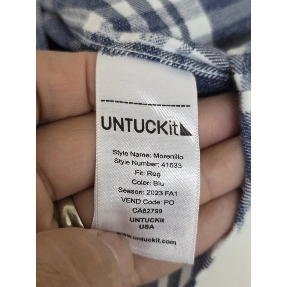 UNTUCKit Shirt Mens Medium Blue Plaid Flannel Long Sleeve Button Regular Fit - Picture 3 of 7